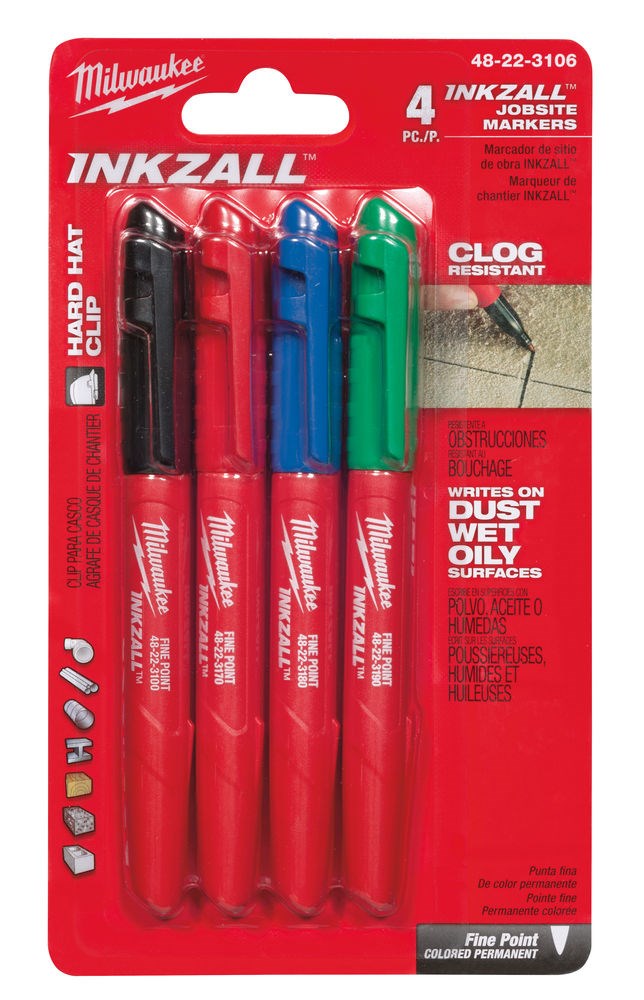 MILWAUKEE® MILWAUKEE MARKER INKZALL FINE POINT 1.0 MM BLACK/RED/BLUE/GREEN (PACK OF 4)