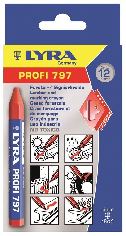 LYRA Marking Chalk Profi 797 Red 12Pcs - 4870017
